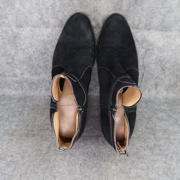 John Hardy Shoes Womens 8 Boots Leather Moto Biker Ankle Bootie Black Block Heel - Picture 7 of 13